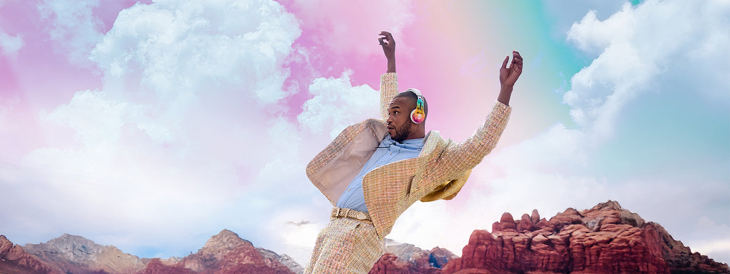 Skullcandy Icon ANC headphones in a limited-edition rainbow colorway, created in partnership with TWLOHA to celebrate Pride.