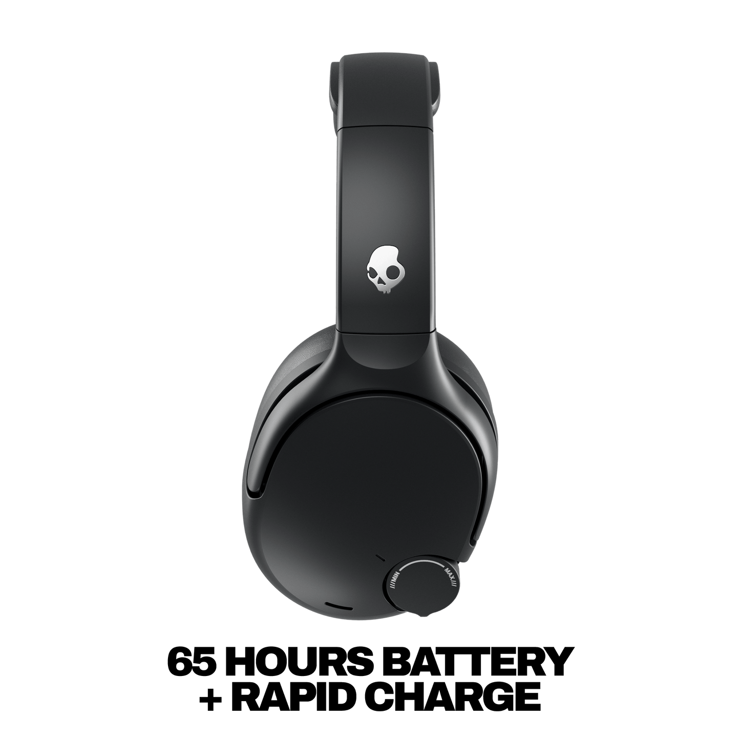 Black Crusher 720 headphones with a skull logo on a white background | True Black