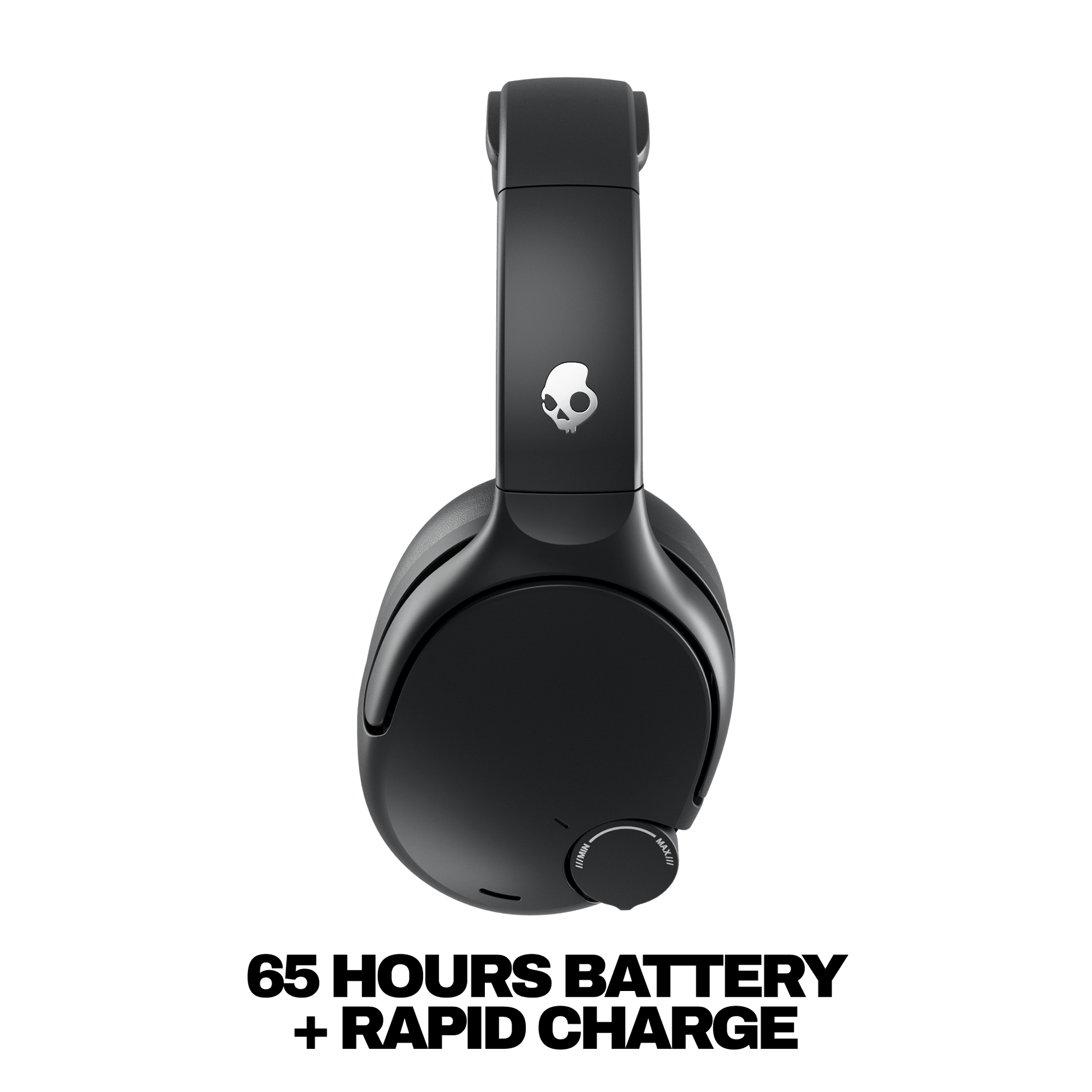 Black Crusher 720 headphones with a skull logo on a white background | True Black