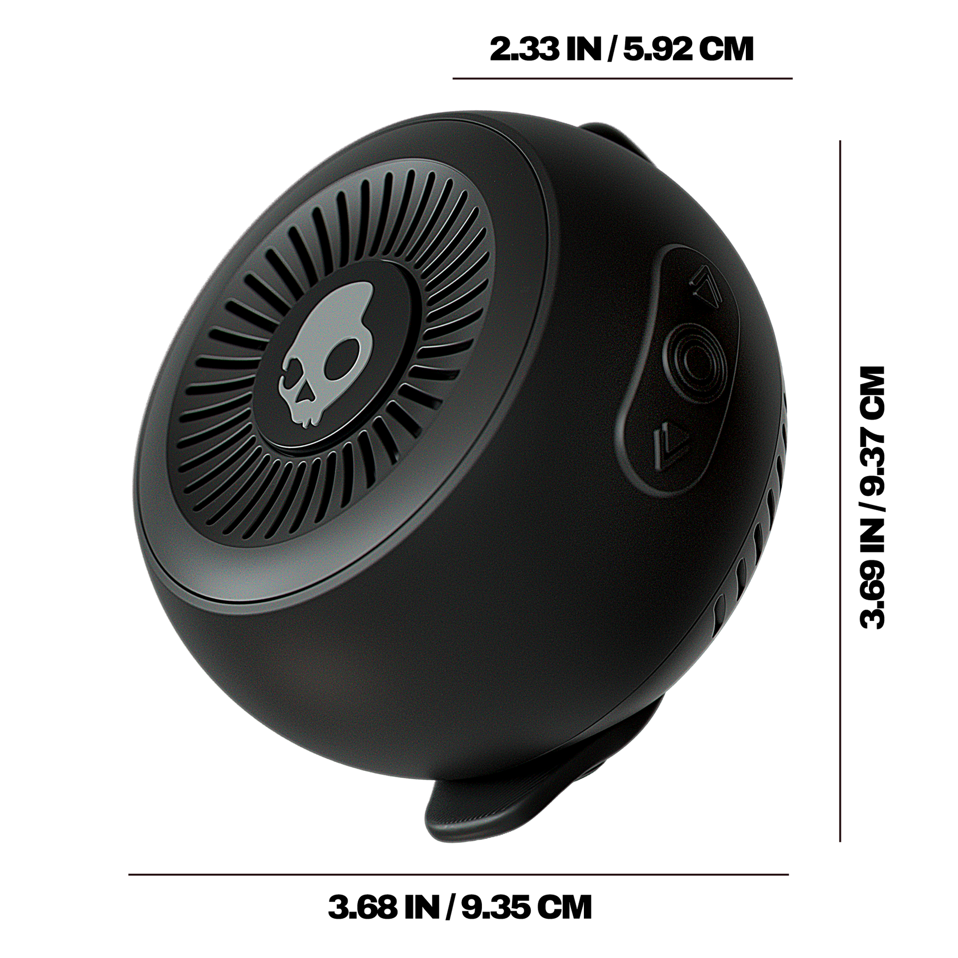 Black speaker with dimensions indicated on a white background | Cement