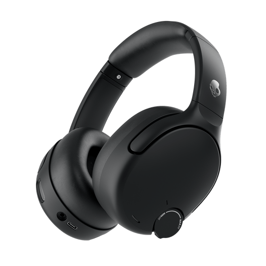Black over-ear headphones on a transparent background | True Black